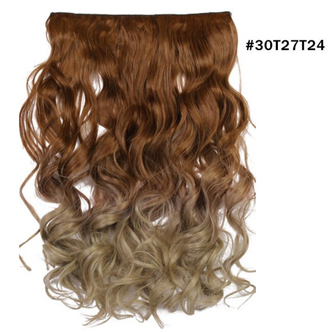 Synthetic Ombre Long Clip In Hair Extensions Wavy High Temperature Hairpiece 25 Colors Available 888: 30T27T24