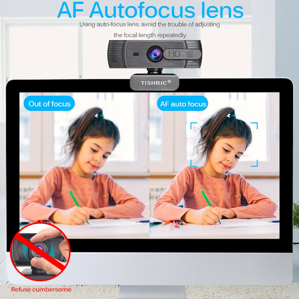 TISHRIC T200 Autofocus Webcam 1080P Web Camera With Microphone For Pc/Computer Usb Camera Web Cam Webcam Full Hd 1080P