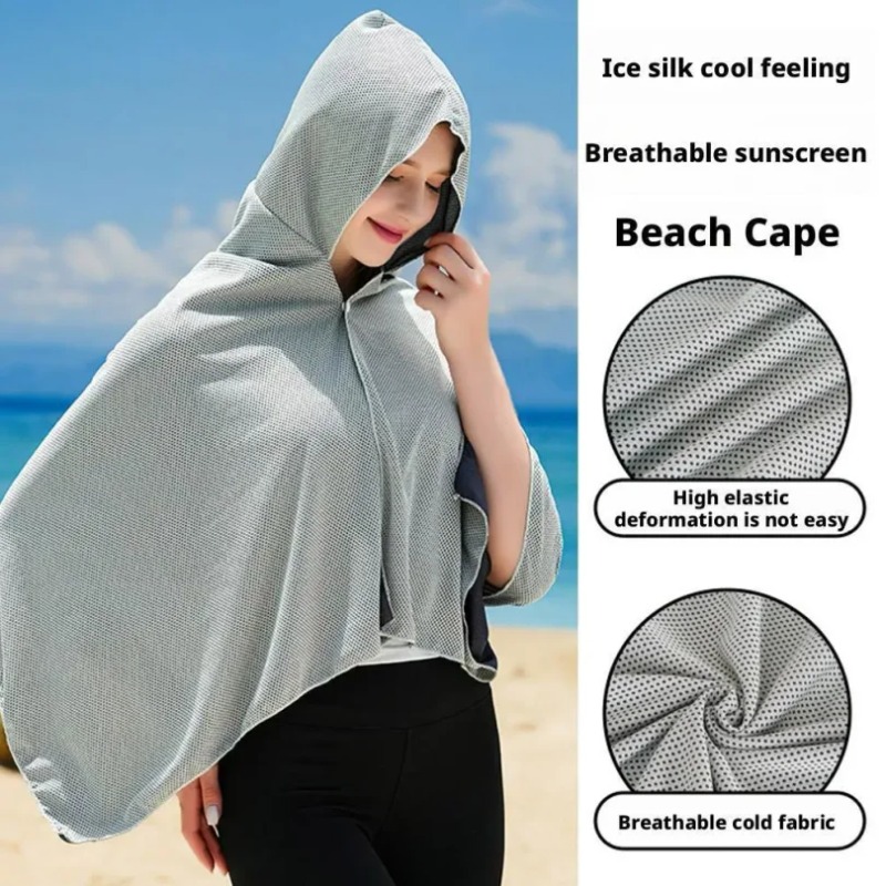 Microvezel strandponcho met capuchon, snel drogend, absorberend, oversized omslagdoek, surf- en zwemponcho, unisex, zwembad- en reisomslagdoek