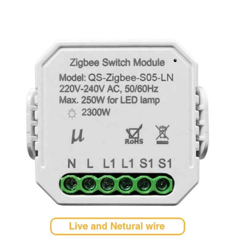 Zigbee Smart Switch Module with Neutral Wireless Light Switch Relay Tuya Smart Life APP Control for Google Home Alexa