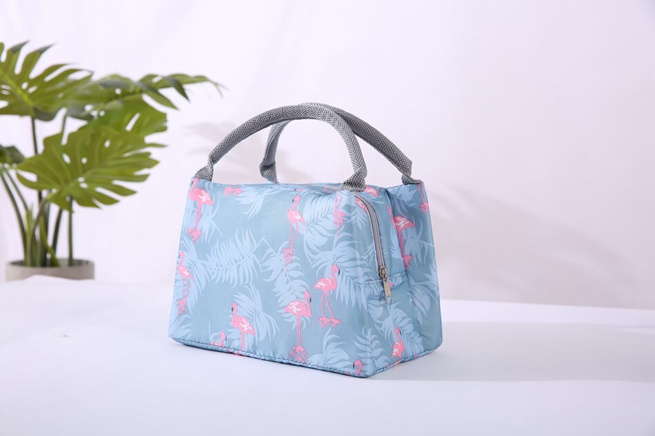Animal flamingo almoço sacos feminino portátil funcional lona listra isolado comida térmica piquenique crianças refrigerador lancheira saco tote: 1