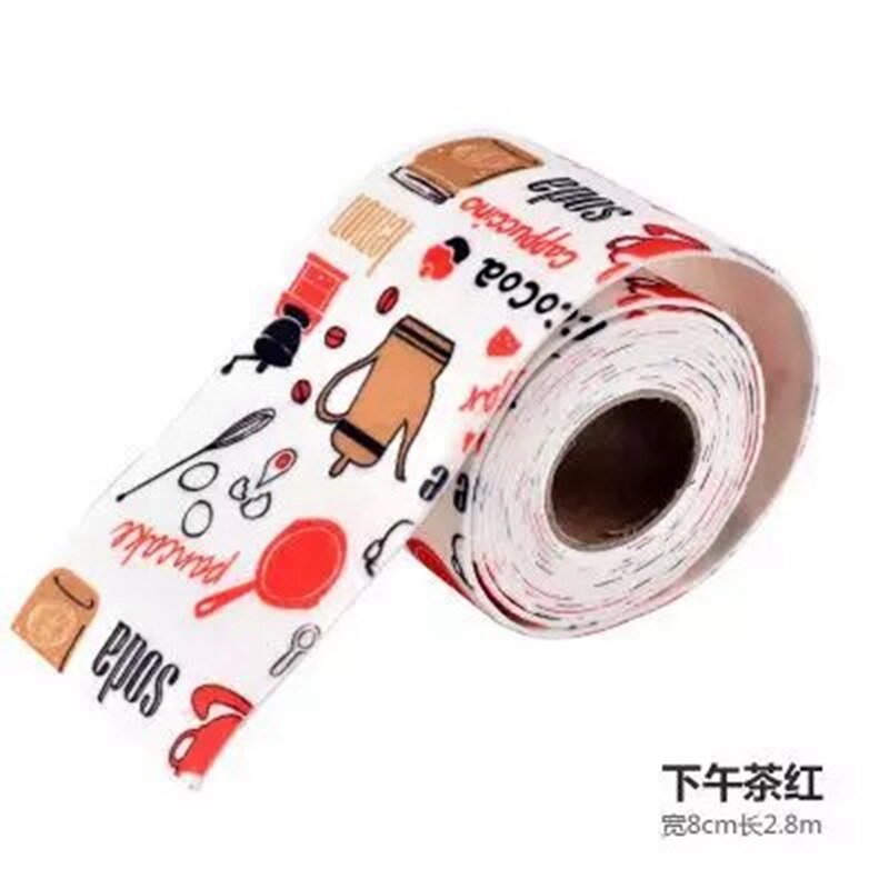 2.8M Keuken Plank Lade Mat Olie-Proof Muurstickers Kabinet Mat Tegel Stickers Badkamer Douche Wastafel Bad Afdichting strip Tape: Afternoon tea red