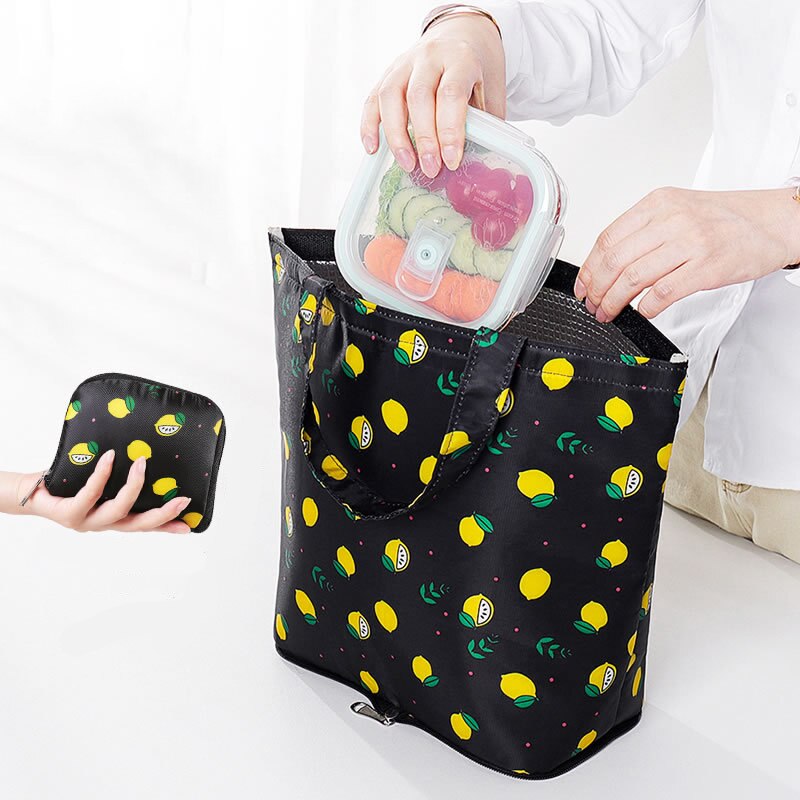 Foldable Portable Lunch Bag Women Office Luncheon Fruit Cooler Pouch Kids Picnic Drinks Snacks Organize Package Accessories Item