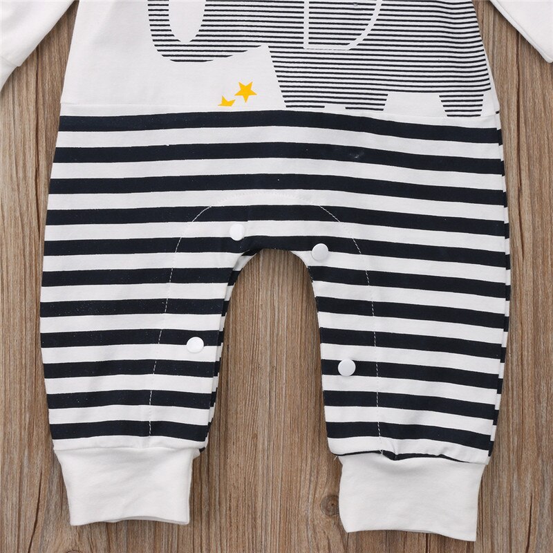 CANIS Herfst Casual Een Stuk Bebe Kid Jongens Kids Baby Meisjes Jongen Olifant Gestreepte Romper Jumpsuit Outfits Kleding