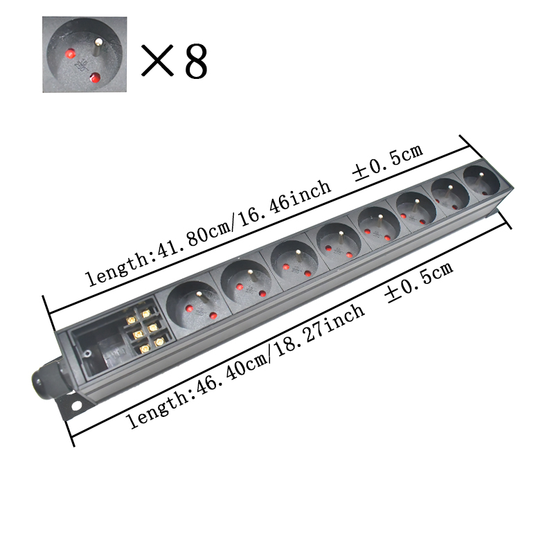 PDU power strip network cabinet rack wall desktop table bottom 1-11AC French socket with junction box No extension cable: Type 14