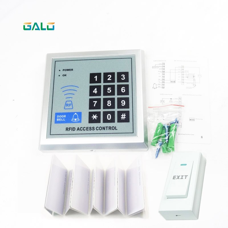 Access Control Security RFID Proximity Entry GATE Door Lock Access Control System 500 User +5 Keys+push button exit: ID C