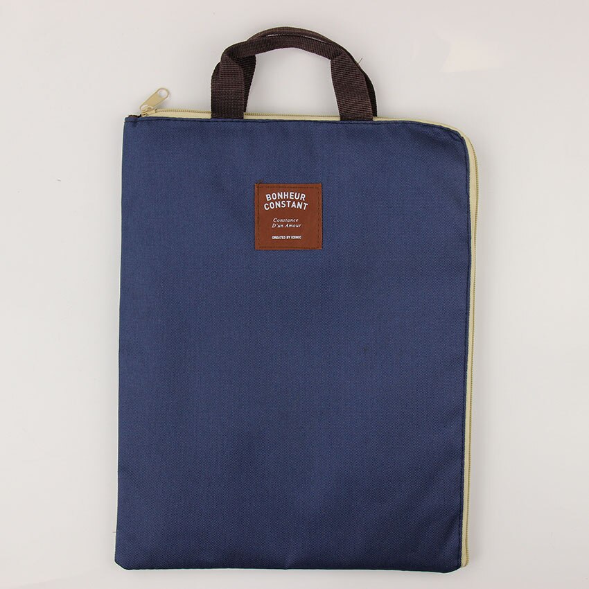 1 PC Korean Simple Solid A4 Big Capacity Document Bag Business Briefcase Storage File Folder for Papers Stationery Student: Navy blue