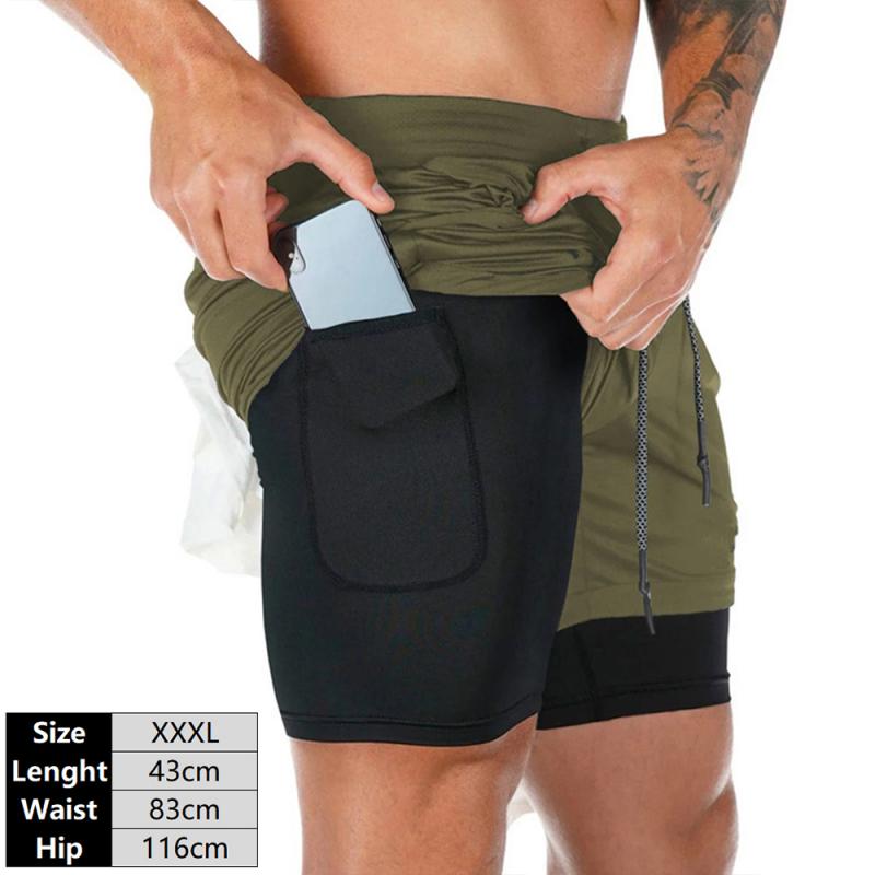 Crazy muscle menn løpeshorts sport uformelle utendørs løse multi-lomme doble treningsbukser: Militærgrønn / Xxxl