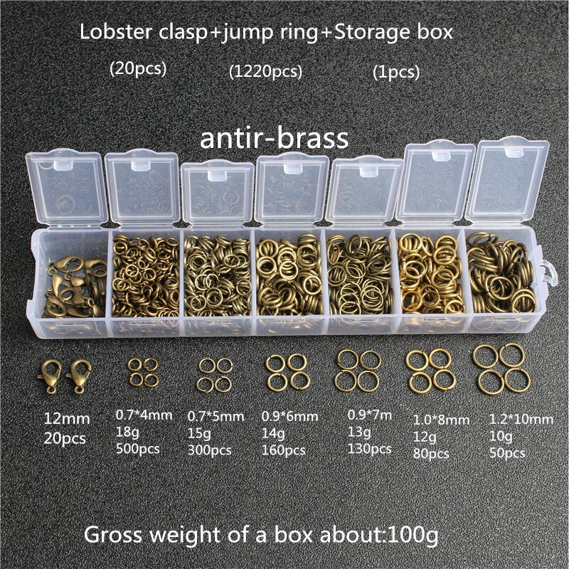 1220 Pcs Alloy karabiner Offenen ring Jump Ringe Mixed 3mm 4mm 5mm 6mm 7mm 8mm 10mm Split Ringe Für DIY Schmuck, Die Entdeckungen: antir brass / 1220pcs