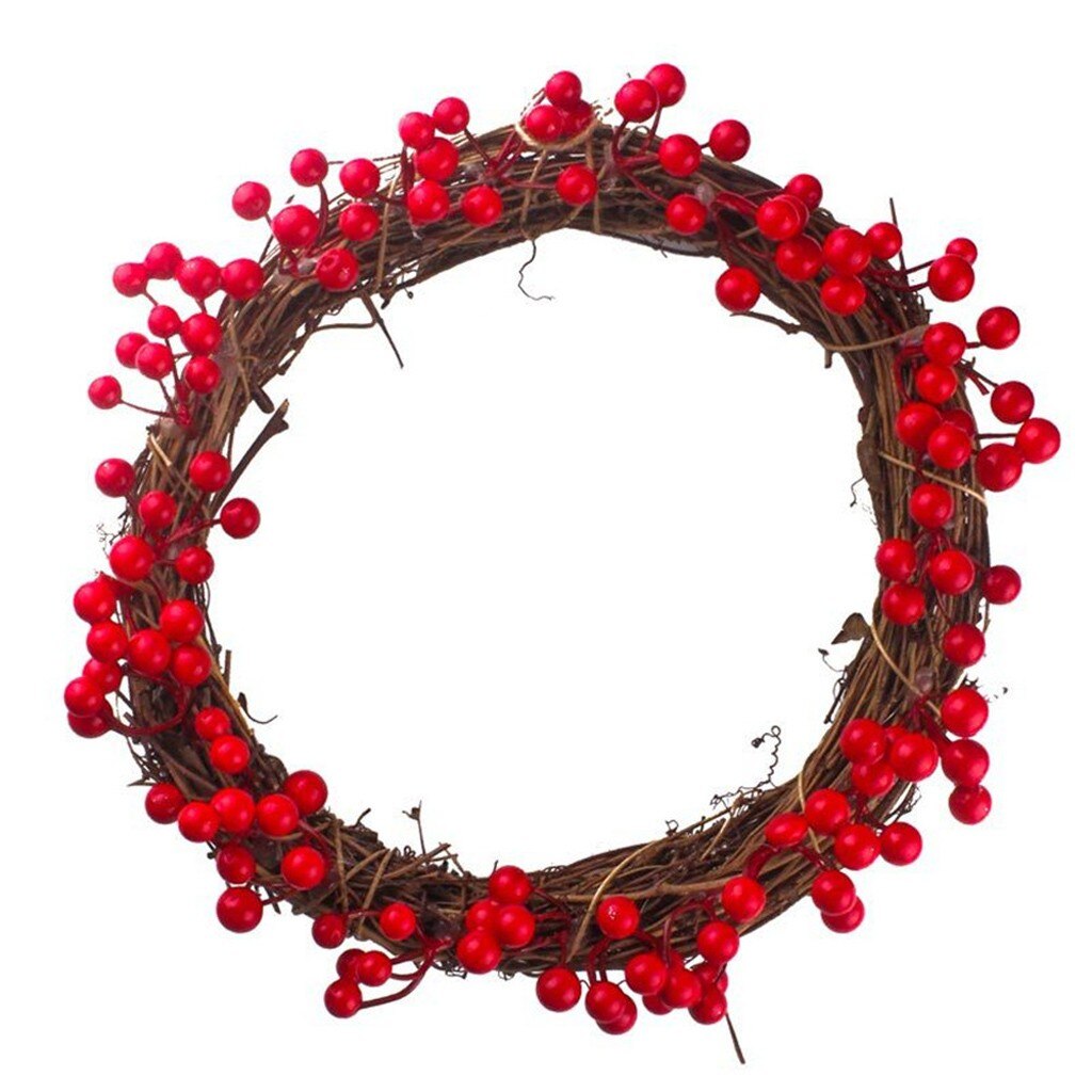 30/35/40cm Red Berries Christmas Wreath Red Wreath Hanging Wall Door Pendant Xmas Ornament Garland Christmas Decorations #W: A