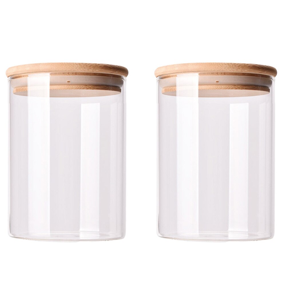 2pcs Glass Storage Jars Kitchen Sealed Containers with Bamboo Lid (250/300/350/400ML)