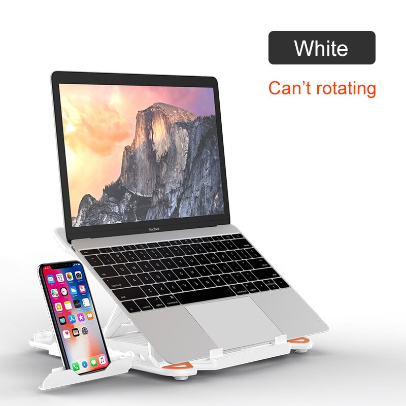 360 Rotating Laptop Stand Foldable Notebook Stand For Macbook 15 Lenovo Laptop Holder Computer Cooling Bracket With Phone Holder: White Normal