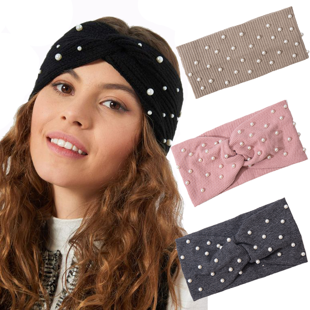 Bandeaux élastiques avec nœud pour femmes, bandeaux avec perles, turban, bandana, coiffure chaude, accessoires pour cheveux, sauna, automne, hiver
