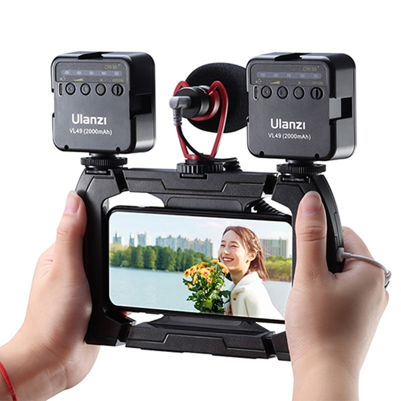 Ulanzi u-rig Lite support de caméra portable téléphone portable Vlog supports support avec 3 lumière LED de micro de chaussure froide support d'extension