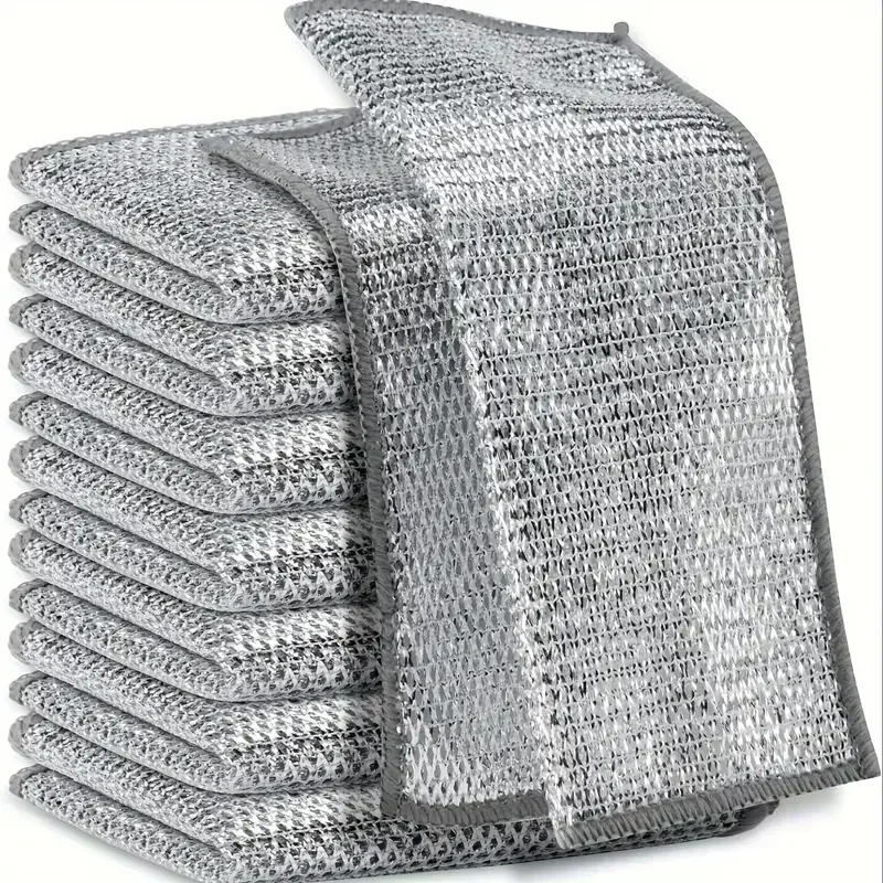 Paños de limpieza de alambre de acero, doble capa, Metal mágico, cables plateados, trapos, paño de cocina para el hogar, paño de lavado, toallas, Herramientas de limpieza