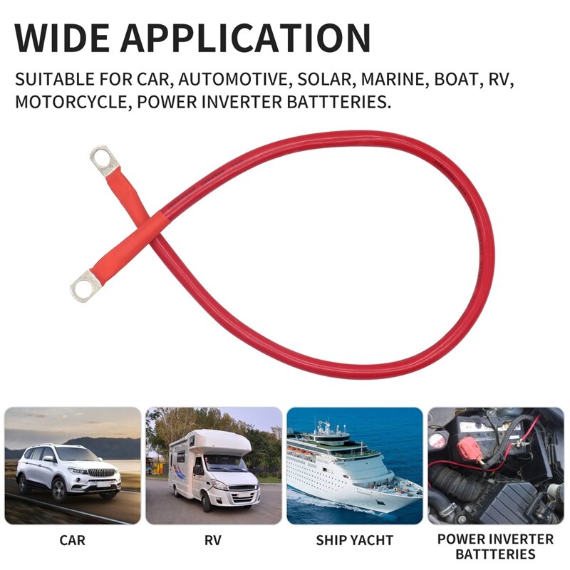 2 Foot 4 AWG Battery Cable Wire with 3/8 inch Ring Terminals Universal for Car Marine Boat ATV Lawn Mower