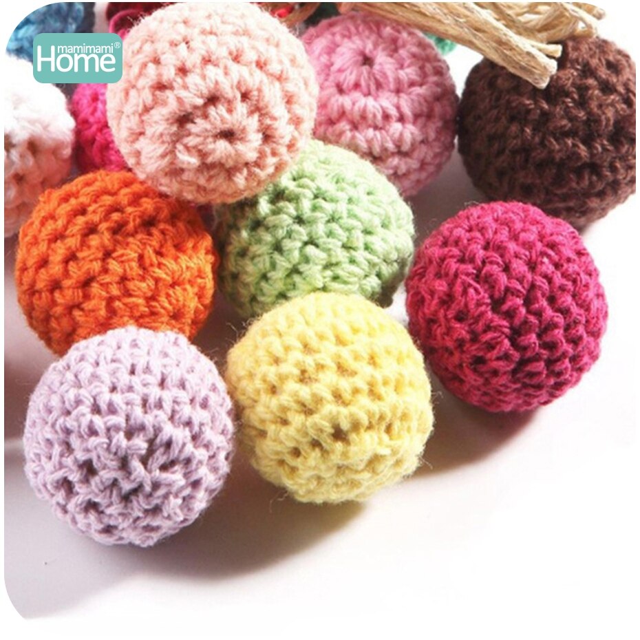 MamimamiHome 50 stk/partij Ronde Houten Kralen Gehaakte Kleur Mix Bal 16-20mm Hout Bijtring Decoratie Baby Rammelaar Speelgoed accessoires