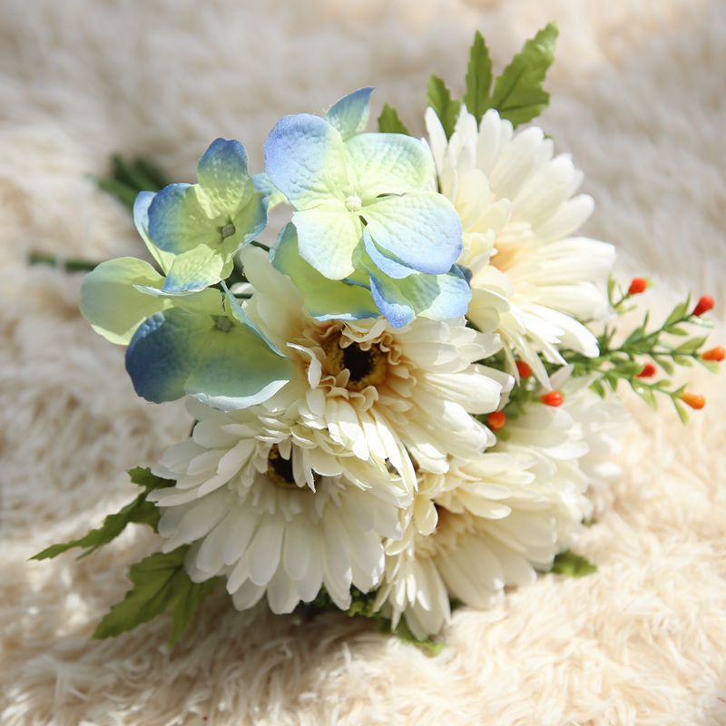 Kyunovia vilda boho höst brudtärna bröllop bukett solros elfenben gerbera tappade i en vas brudbukett  d44: Elfenben