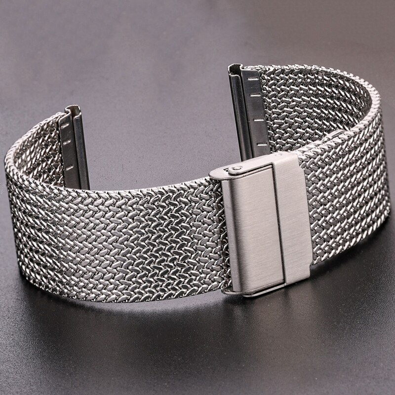 316l rustfrit stål milanese loop ur armbånd kvinder mænd udskiftning rem urrem 16mm 18mm 20mm 22mm sølv sort: Type 1 sølv / 22mm