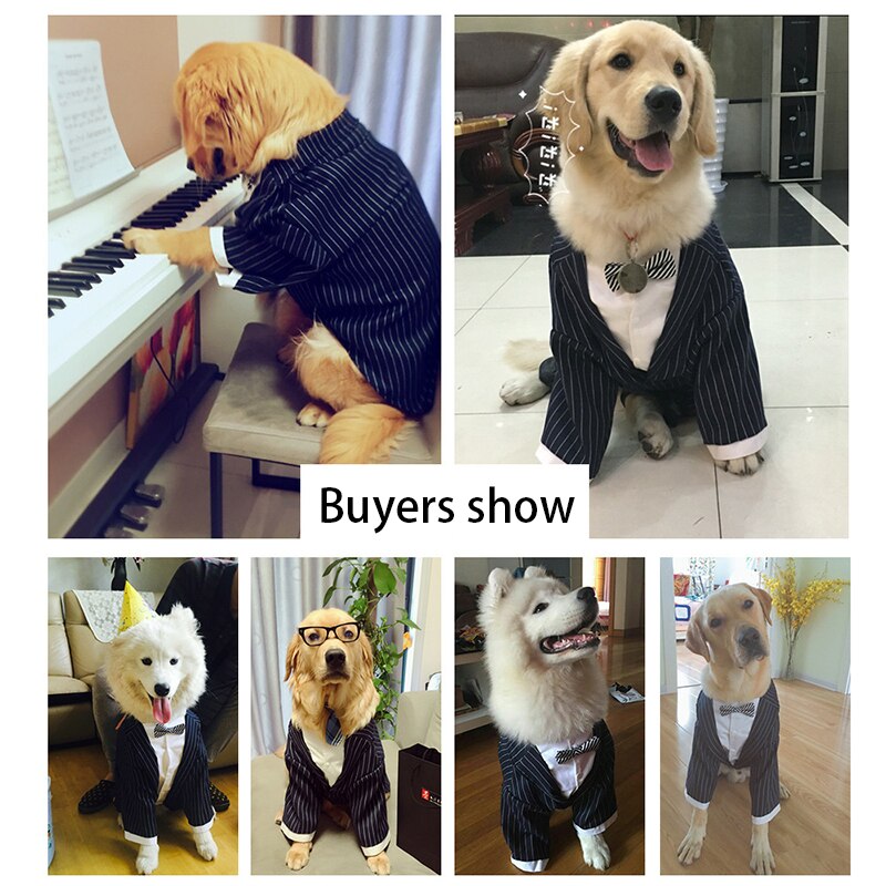 Large Dog Clothes Stripes Big Dog Coat Bowknot Tuxedo Jacket Wedding Suit Pet Clothes For Samoye Husky