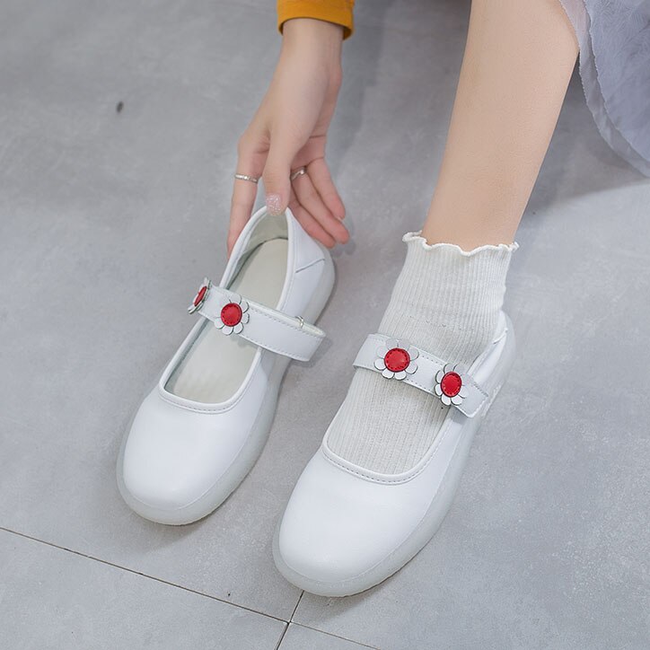 Chaussures mignonnes femmes lolita chaussures chaussures roses pour femmes bout rond chaussures coréennes chaussures plates pour femme blanc printemps décontracté rencontres chaussures pour femmes: 7