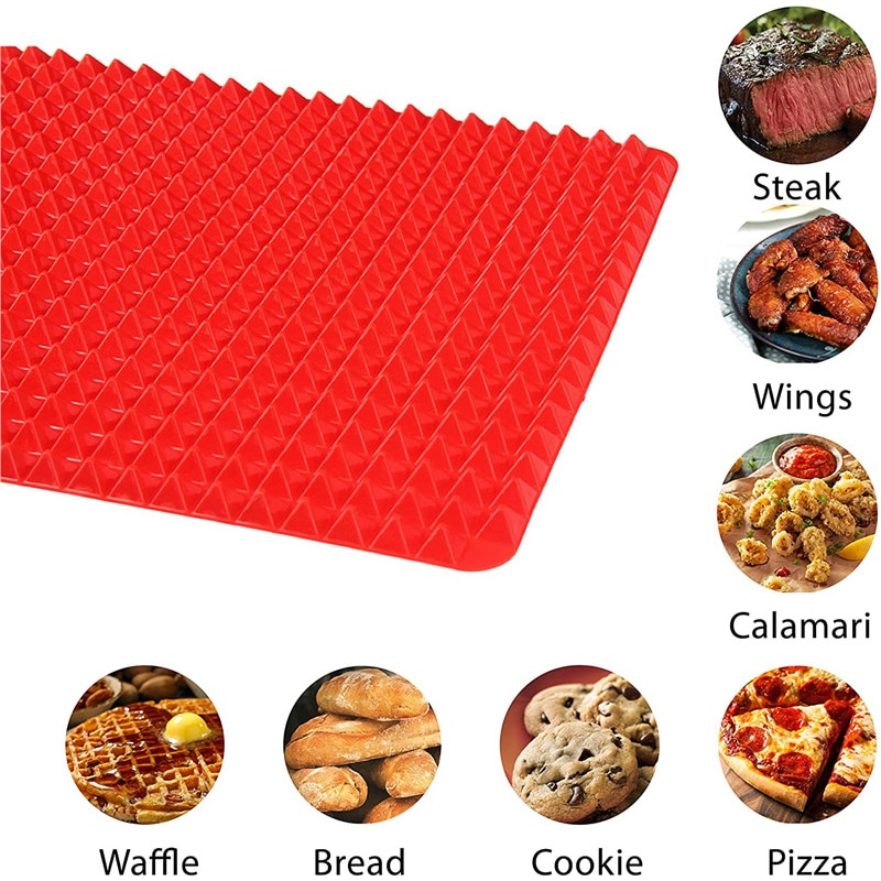 Large Red Pyramid Raised Cone Shaped Silicone Mat Baking and Roasting Superb Non-Stick Food Grade Silicone for Oven Grilling BBQ
