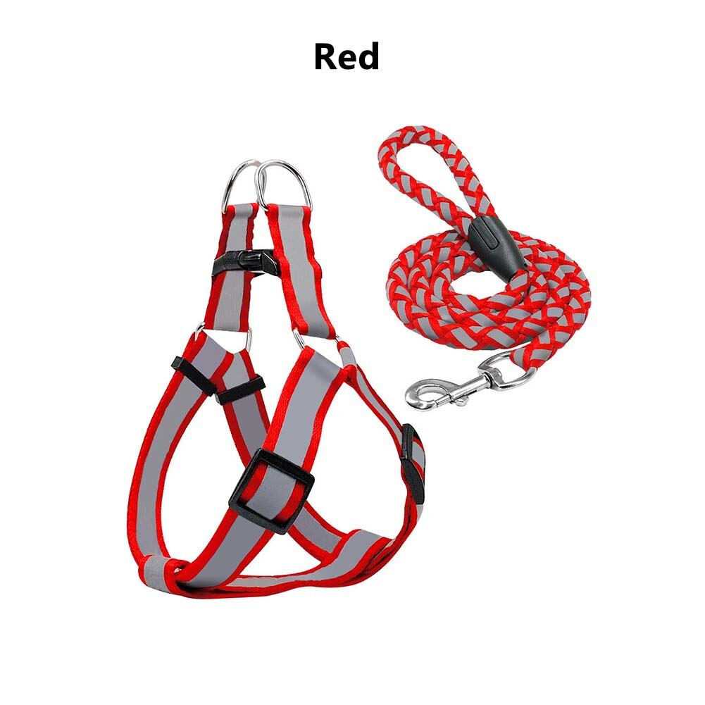 Store reflekterende små hunde halsbånd sele snor nylon reflekterende hundesele snor bly gå hund reb kæledyr kat hvalpe forsyninger: Rød / S