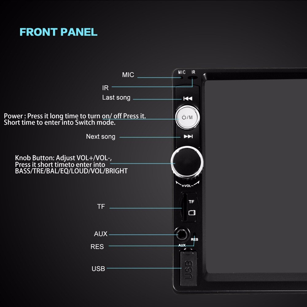 Car auto radio Bluetooth Audio 7 inch 2 din Touch Screen Stereo Car MP3 MP5 Player USB/FM/AUX/SD Mirror Link No CD/DVD & GPS
