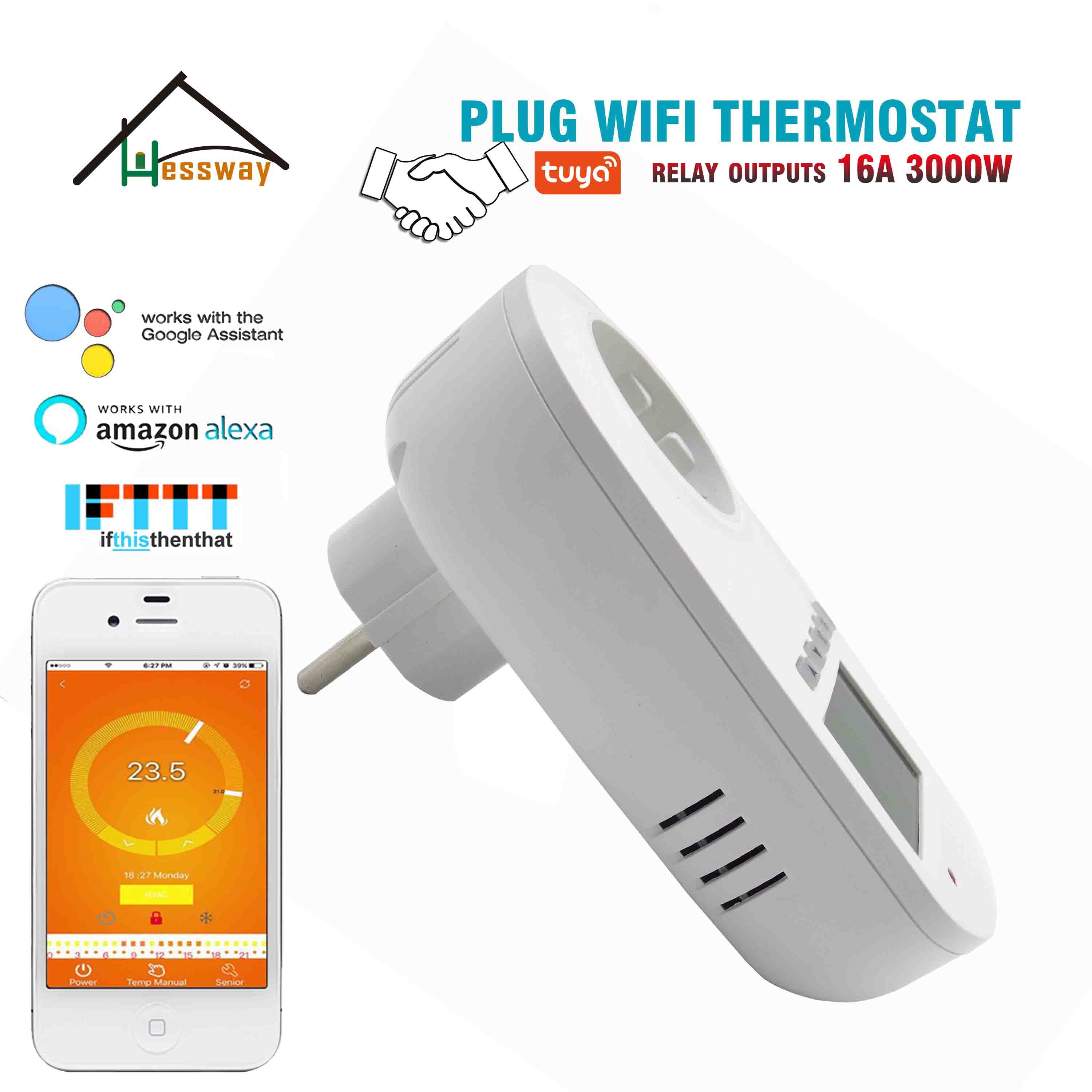 HESSWAY TUYA 16A programmable WIFI electric heat thermostat for EU plug socket
