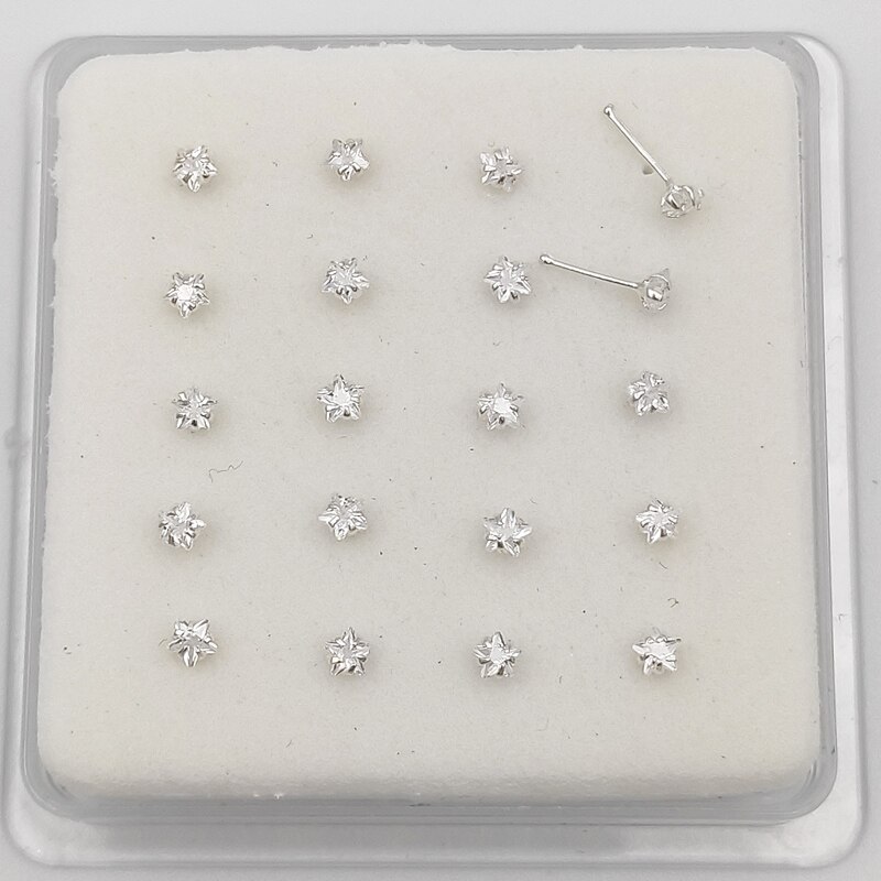 925 sterling sølv stjerne cubic zircon næse stud piercing smykker 20 stk/pakke: Kugleenden