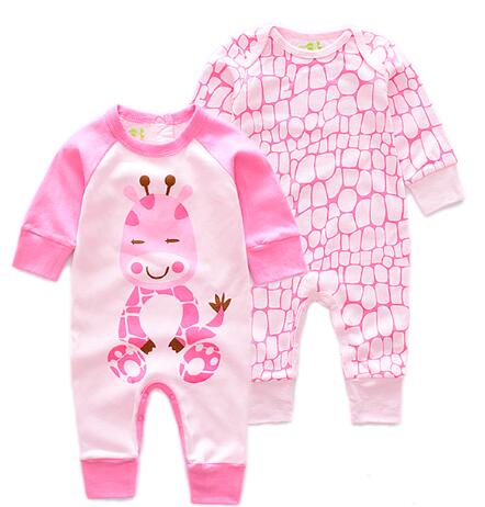 Langærmet baby bukser baby drenge jumpsuit nyfødt tegneserie dyre bukser spædbarn rompers baby piger jumpsuit 2 stk/sæt: Lyserød / 6m