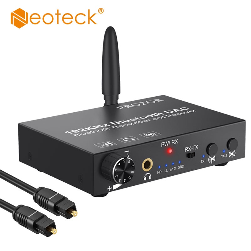 Neoteck 192KHz Bluetooth DAC Digital to Analog Audio Converter Bluetooth 5.0 Transmitter Receiver Support APTX HD For Headphone