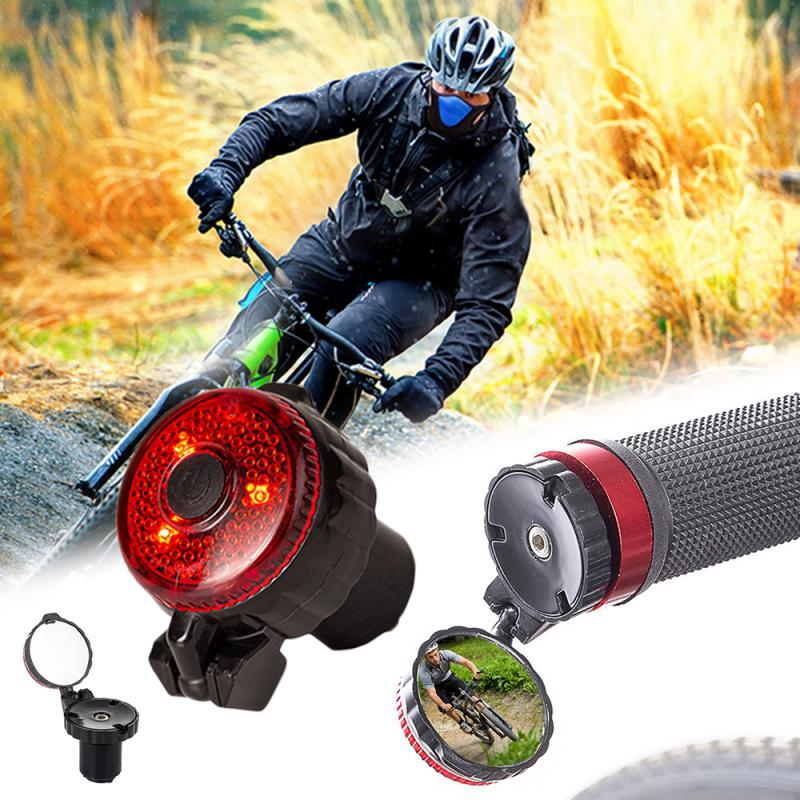 Mini Bicycle Bike Handlebar End Adjustable Rearview Mirror With Warning Light Rotate Mountain MTB Bike Cycling Accessories