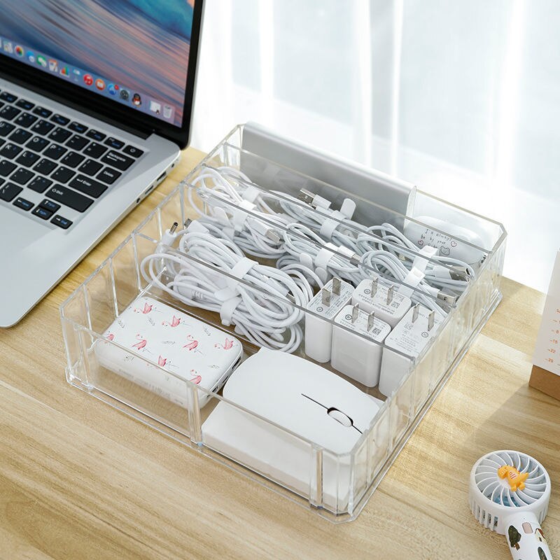 Boîte de rangement de câbles de données, bureau disposé le chargeur gestion des câbles artefact acrylique Transparent avec couvercle organisateur