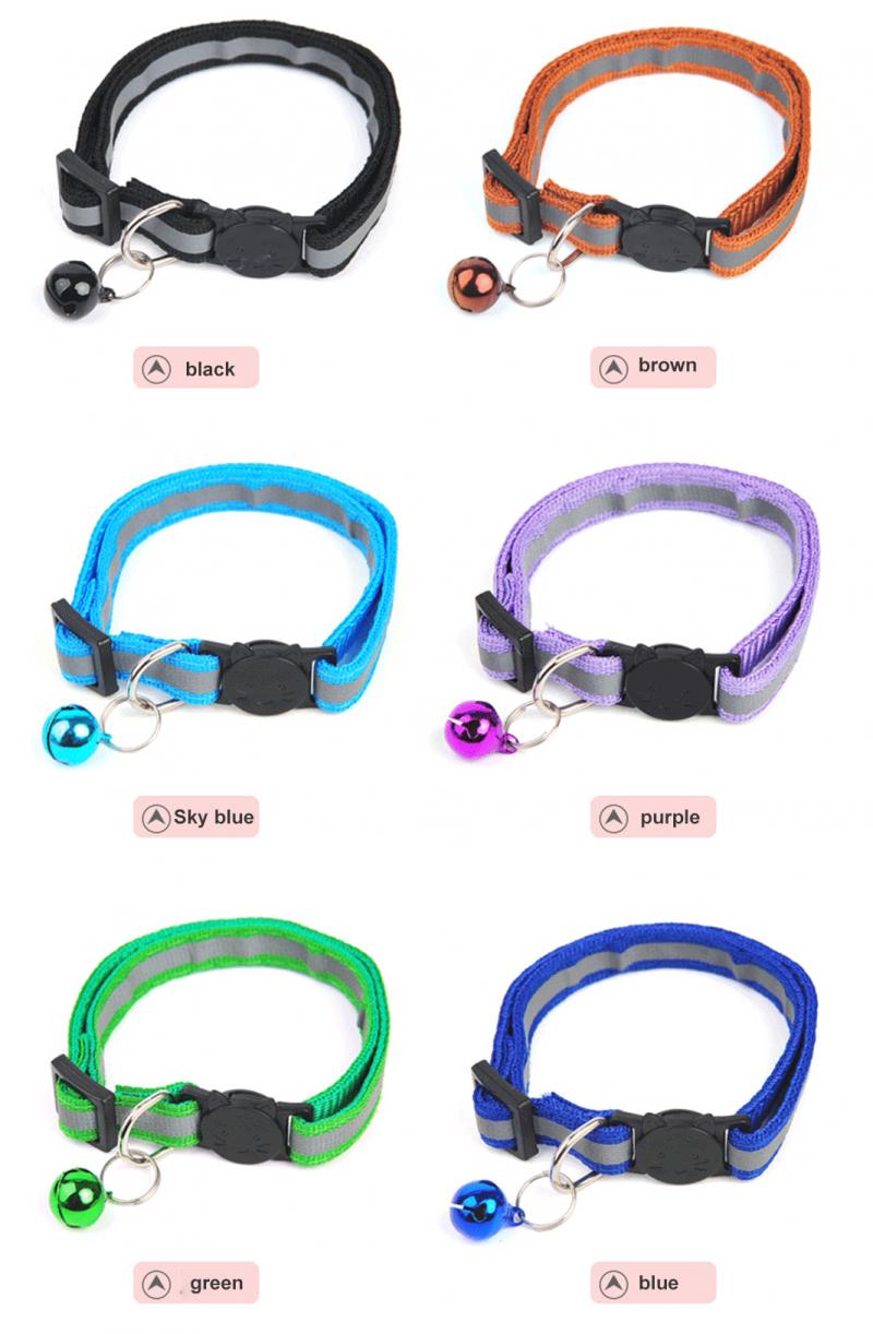 1PC Cats Bell Collars Adjustable Nylon Kitten Safe Necklace Reflective Cat Collar Buckles For Cute Pets Cat Accessories Supplies