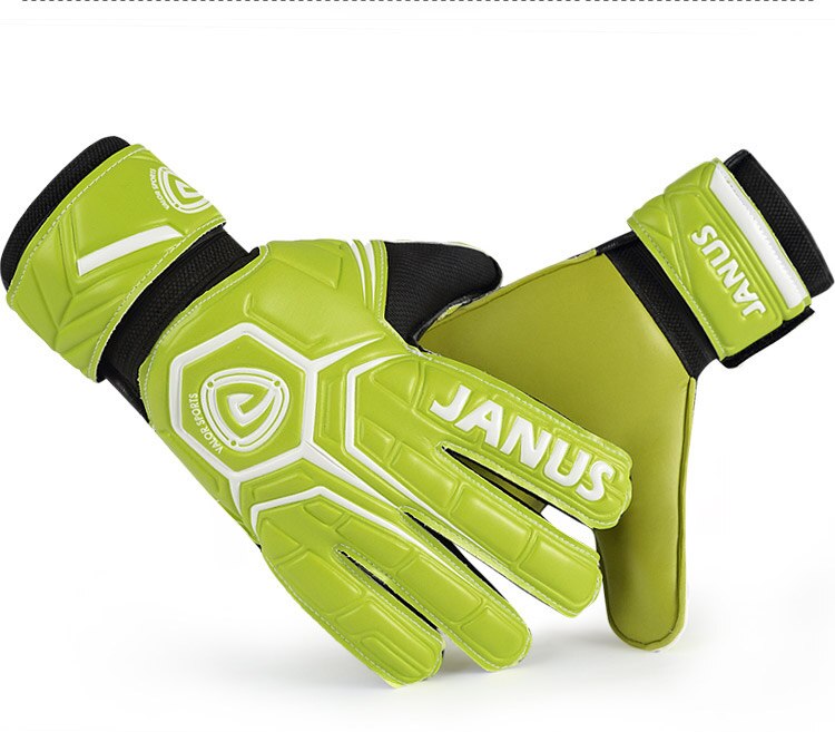 JA919 Fußball Fußball Torwarthandschuhe Professionelle Finger Sparen Schutz Goalie Keeper GK Handschuhe 3mm Latex Flache Schneiden Palm: Green / Size 10