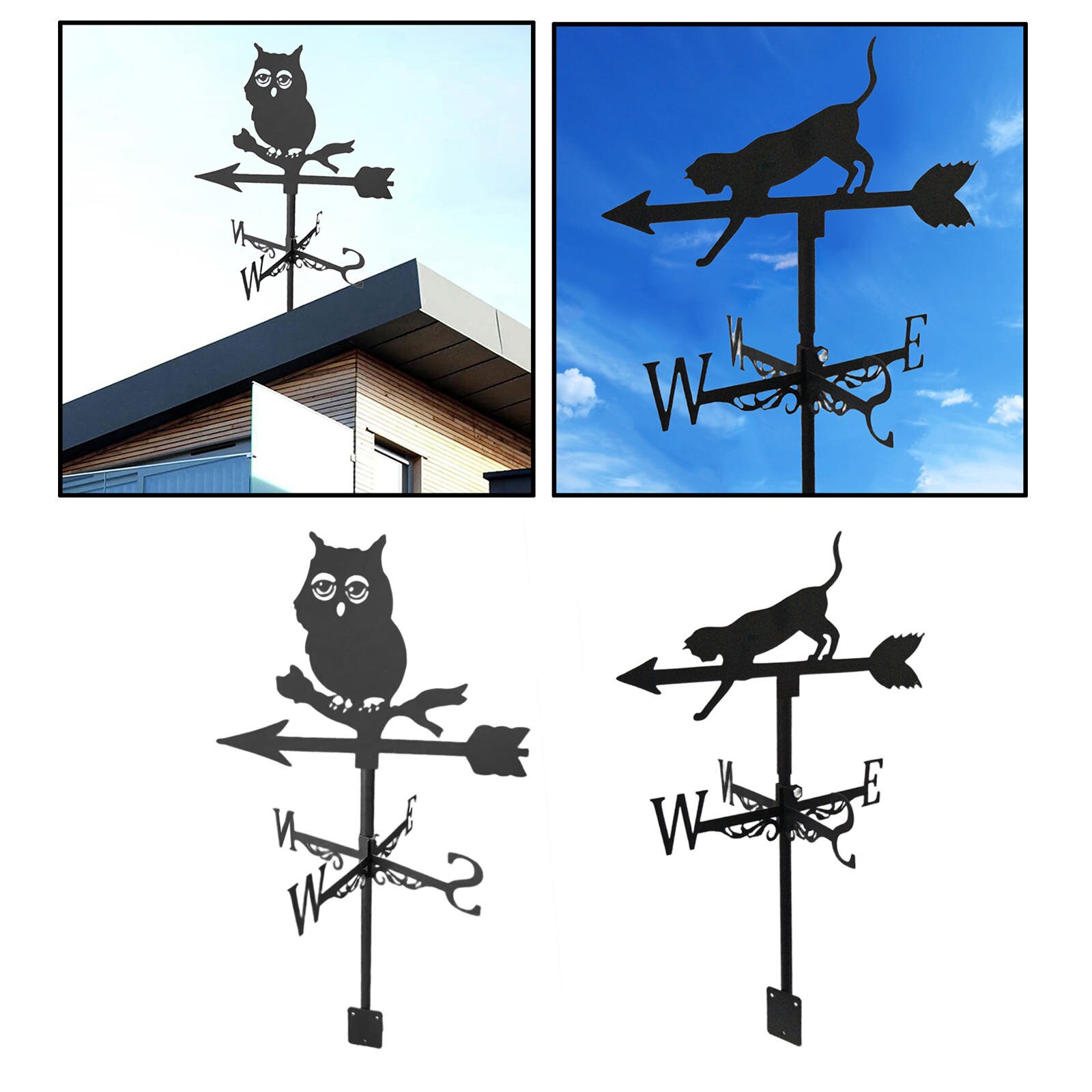 Iron Art Roof Weather Vane with Animal Silhouette Statue Decorative Farm Scene Stake Weathervane Outdoor Decor