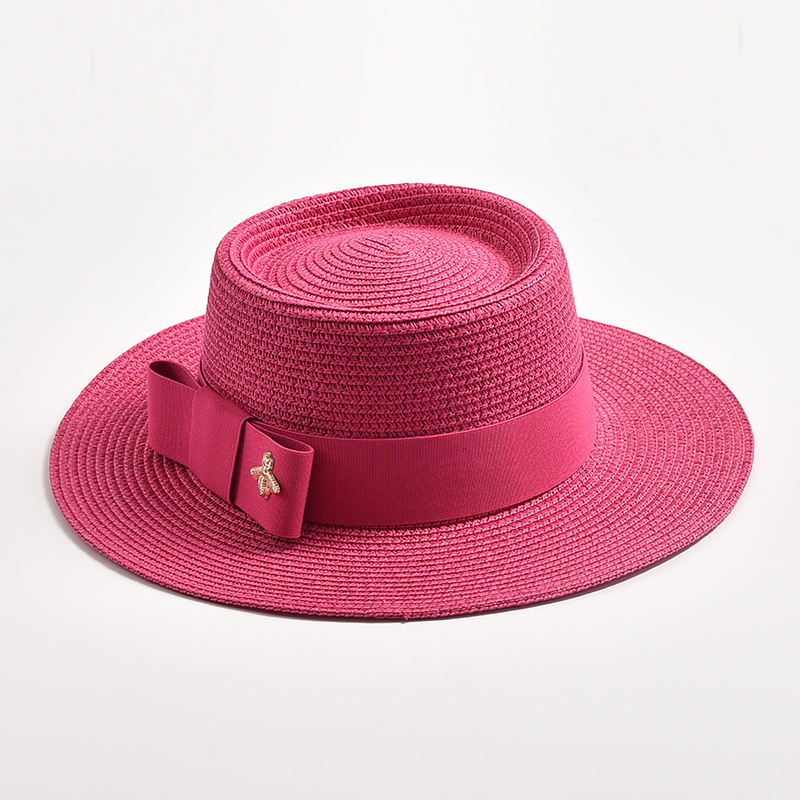 Sombreros de paja para mujer, sombrero de paja redondo con superficie irregular, Top plano con lazo, vestido, Gorra de viaje para playa, novedad de primavera y verano