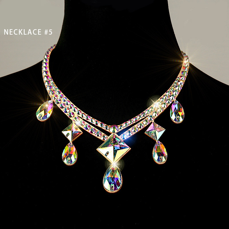 Collana di danza del ventre con strass per donna adulta di fascia alta, professione di scena, accessori per competizioni, gioielli da ballo: Oro