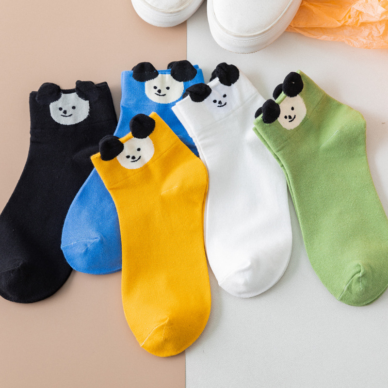 Ensemble de chaussettes pour femmes, fines, bleues, à carreaux, motif d'ours chat, Tube bas en coton, mignonnes chaussettes de sport pour filles, respirantes, d'équipage, Kawaii, printemps été: 15