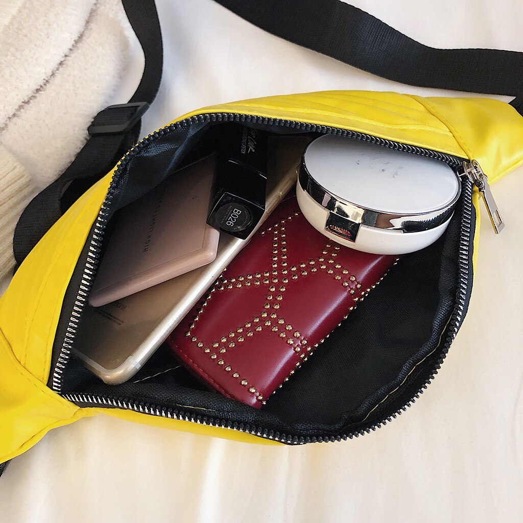 Funny Women PU Leather Zipper Waist Pouch Waterproof Sports Running Belt Bag Bum Waist Packs