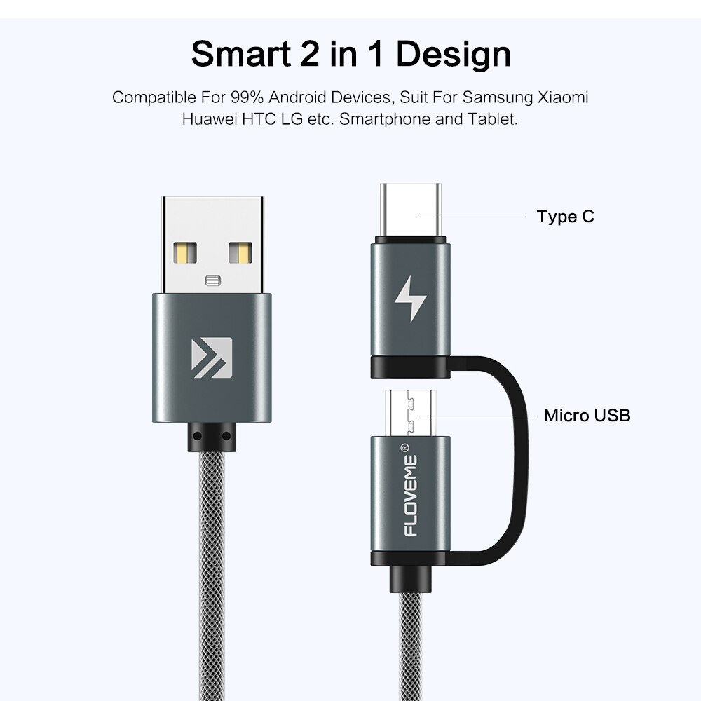 FLOVEME 2 w1 mikro USB szybka ładowarka przewodowa ładowania rodzaj USB C CableType-C kabel robić Samsung Xiaomi Oneplus Huawei P9 QC3.0 2.8A