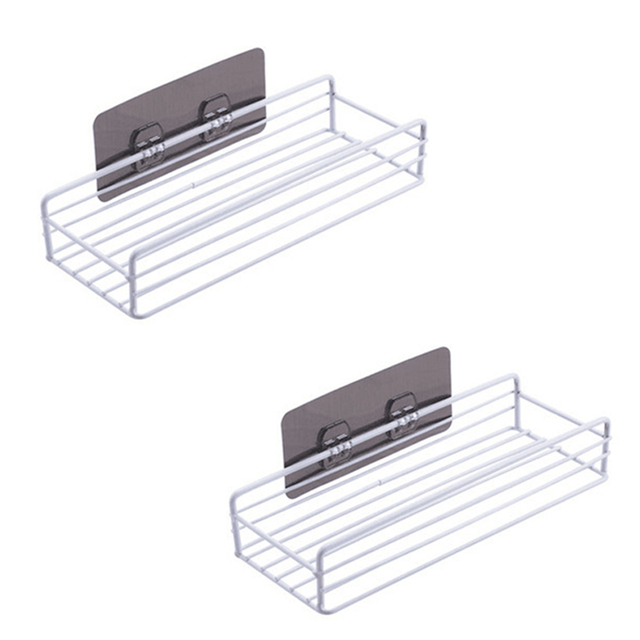 Estante de hierro para baño, soporte de pared para almacenamiento de champú, sin perforaciones, para cocina y ducha: 2 PCS Long White