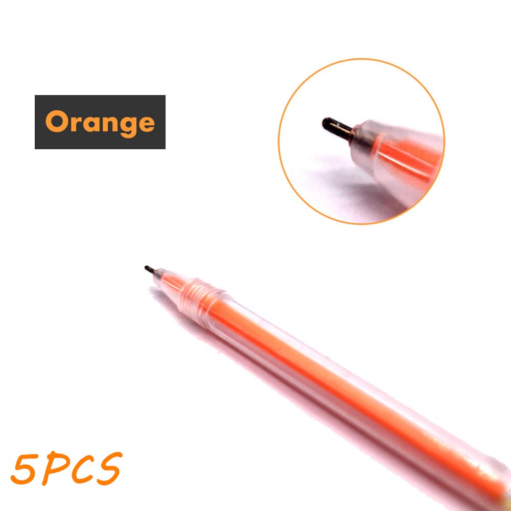 9Pcs 0.6Mm White Ink Gel Pen Highlight Marker Pen Fine Tip for Student Stationery Drawing Art Writing School Supplies: Orange 5PCS