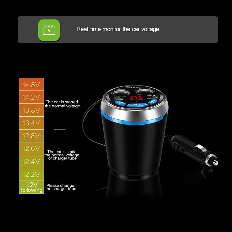 Auto Bluetooth FM Transmitter Musik Player Getränkehalter Freisprecheinrichtung 