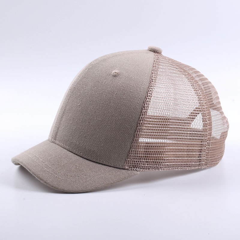 Gorras de béisbol de malla con visera corta de 4cm para hombre y mujer, sombreros de Sol de algodón para montar al aire libre, visera pequeña de talla grande, sombrero Snapback de 55-65cm: khaki