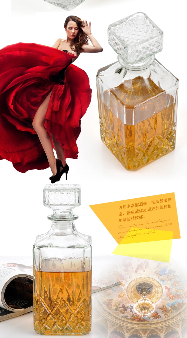 1PC offre spéciale luxe sans plomb carré verre bouteille de vin whisky décanteur alcool conteneur verseur vin Carafe 800ML JR 1084