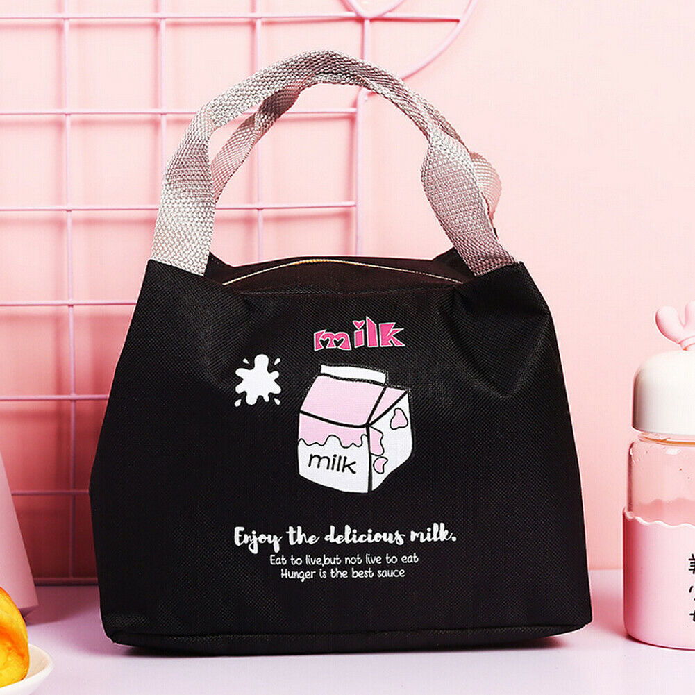 Tragbare Thermo Tasche Isolierte Mittagessen Tasche Verpackt Mittagessen Container Box Lagerung Tasche Picknick Totes Beutel Mittagessen Boxen Für Frauen Männer: Black
