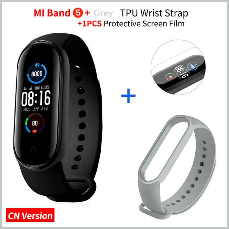 1.1 "originale Xiaomi Mi Banda 5 Braccialetto Intelligente Schermo AMOLED Miband 5 Smartband Per Il Fitness Traker Bluetooth di Sport Intelligente Braccialetti: CN Add Grey