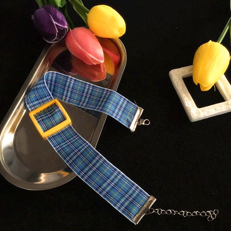 Colar de gargantilha de gargantilha de fivela quadrada de treliça do vintage para mulheres menina harajuku punk colar presentes legal retro jóias femininas novo: 2